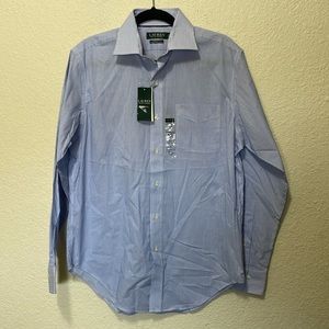 Lauren Ralph Lauren Mens Blue Classic Fit Stretch Non Iron Shirt. NWT. Sz 15 1/2